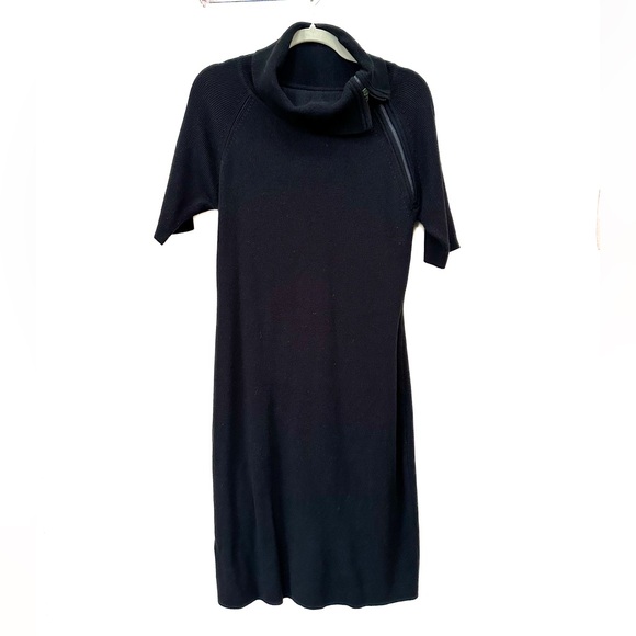 Calvin Klein  asymetrical zipper high neck sweater dress, black, pull on - Picture 4 of 6